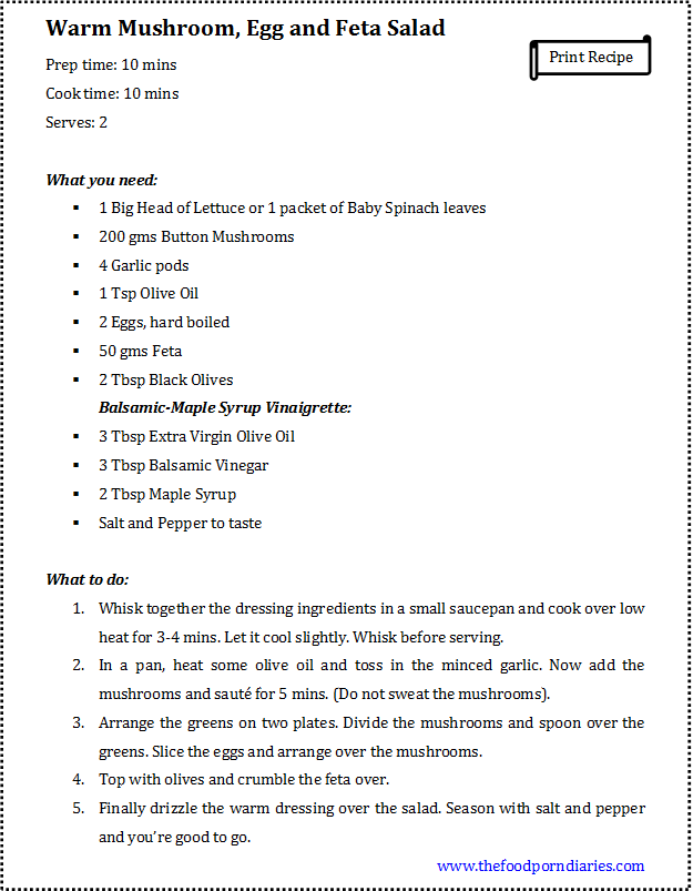 Warm Mushroom Egg and Feta Salad