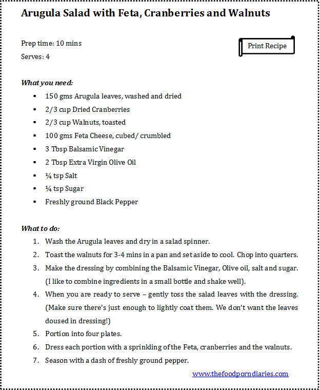 Arugula Salad with Feta, Cranberries and Walnuts