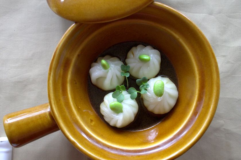 bok choy and mushroom money pouch