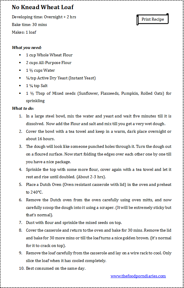 Whole Wheat Loaf - Recipe